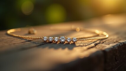 Elegant Diamond Bracelet On Wood Surface
