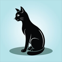Black cat in anime manga style drawing funny feline cartoon clipart vector