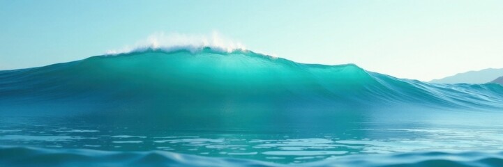 Fototapeta premium Minimalist abstract representation of ocean wave movement in blue and green hues, minimalist ocean wave, wavy blue green , ocean wave pattern