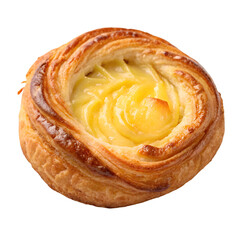 Cheese Danish pastry top view isolated on white background