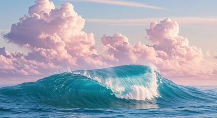 Naklejka premium Majestic Ocean Wave Crashing Under Dramatic Cloudy Sky Seascape Photography