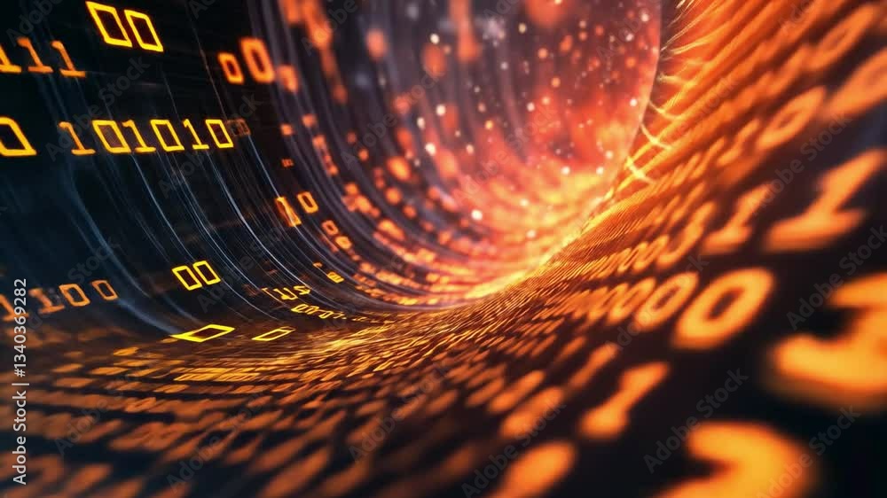 Aufkleber digital flow: a visual representation of digital data flowing through a tunnel with binary code, sug