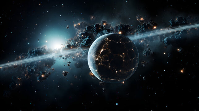 Massive asteroid floating in the sky depicting a cosmic body surrounded by stars and the vastness of space in an astounding scene.