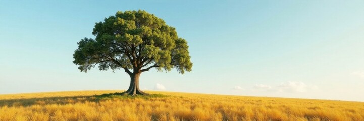 Fototapeta premium A majestic tree standing alone in a vast, empty landscape, solitary, rugged, solitude