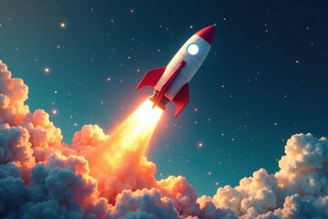 A rocket blasting off with a backpack full of school supplies , backpack, pencils