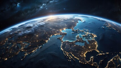 Obraz premium A glowing, futuristic representation of Earth viewed from space,