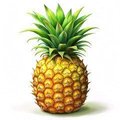 Fototapeta premium Tropical Delight: A vibrant and appetizing pineapple, with its spiky crown and textured skin, stands as a symbol of exotic tastes and tropical indulgence.