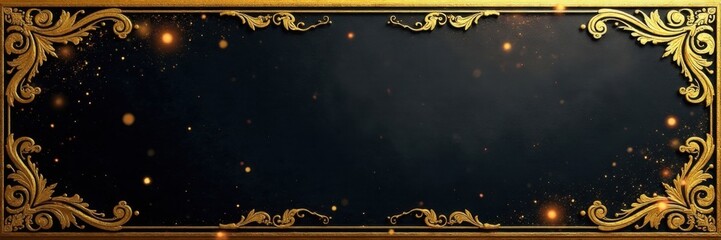 Black and gold holographic finish invitation card with intricate patterns, Holographic, Shimmering, Metallic Finish