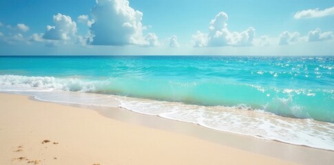 Beautiful sandy beach with soft blue ocean wave, peaceful, sea