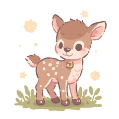 Obraz premium Cute Cartoon Fawn with Bell