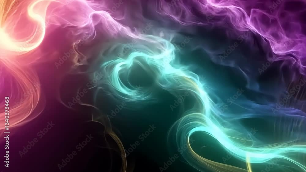 Poster colorful abstract design with vibrant patterns and harmonious light effects in a dark background