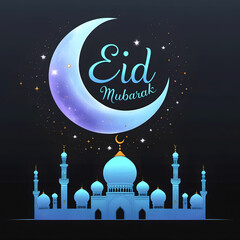 Elegant Eid Mubarak Digital Artwork | Islamic Calligraphy & Festive Lanterns