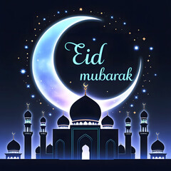 Elegant Eid Mubarak Digital Artwork | Islamic Calligraphy & Festive Lanterns