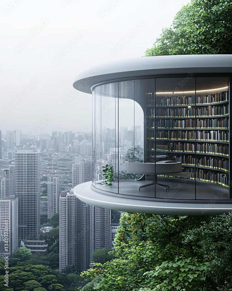 Poster a hyper-futuristic library where books float mid-air, glowing data streams replace pages, knowledge 