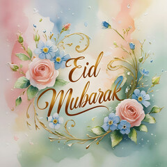 Elegant Eid Mubarak Digital Artwork | Islamic Calligraphy & Festive Lanterns