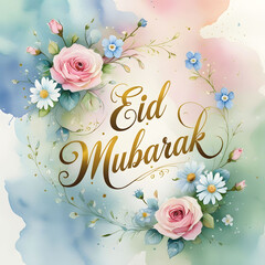 Elegant Eid Mubarak Digital Artwork | Islamic Calligraphy & Festive Lanterns