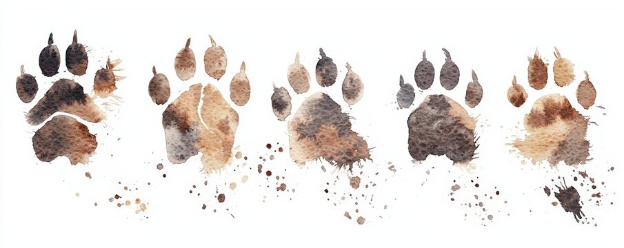 Artistic watercolor depiction of animal paw prints, showcasing unique textures and colors in a creative arrangement.