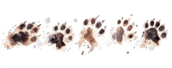 Artistic watercolor illustration of animal paw prints creating a unique and captivating pattern for any nature-themed project.