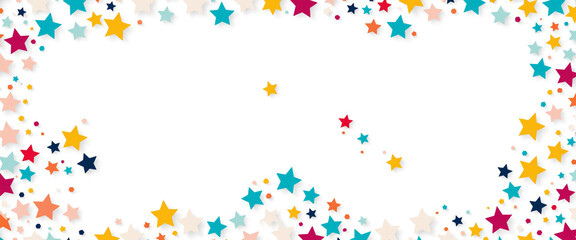 Obraz premium colorful star border pattern with vibrant abstract shapes on white background, festive design for celebration themes