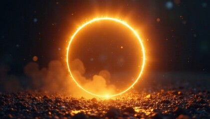 Obraz premium Radiant circle of golden light suspended in mid air, design element, peaceful