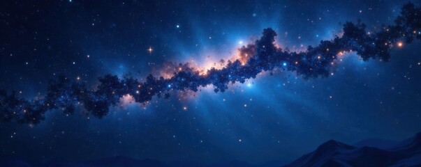 Naklejka premium Celestial wonder with twinkling stars against dark blue background, evening, night sky