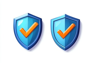 Cartoon blue shield icons with checkmarks on white background