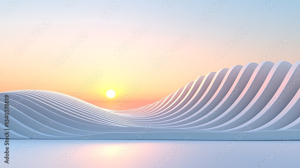 Poster abstract waves in sunset landscape modern architecture background texture serenity concept
