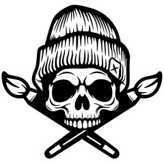 Skull Painter | Painter Artist | Dead Painter | Painter Dad | Dead Artist | Paint Brush | Fine Arts Painter Skull | Painter | Original Illustration | Vector and Clipart | Cutfile and Stencil