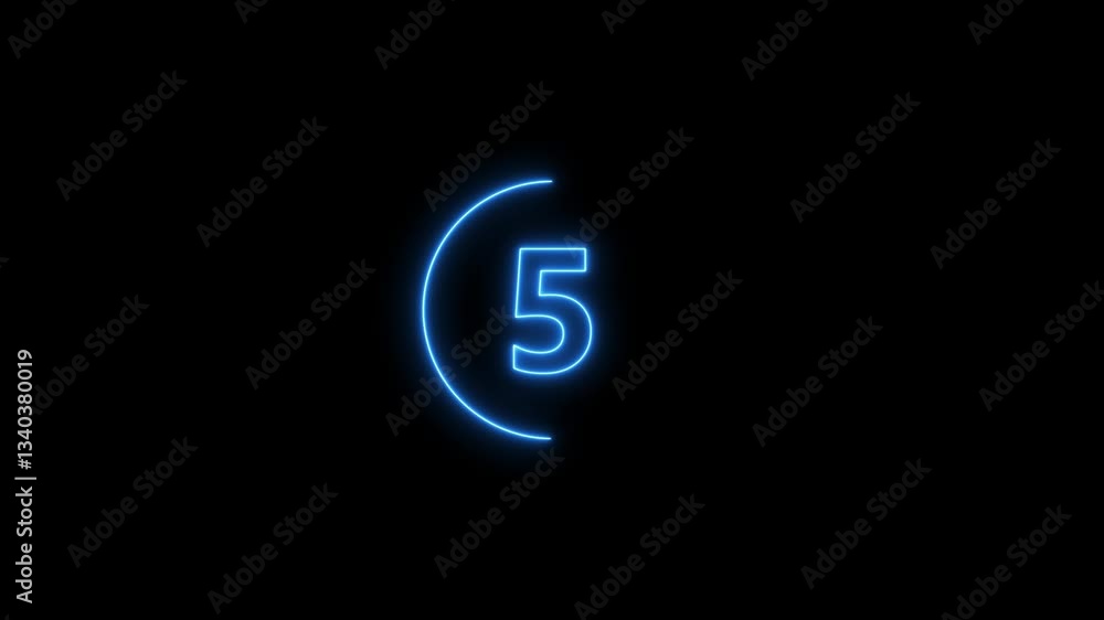 Poster top ten countdown animation text , neon light numbers from 10 to 1, countdown animation on black bac