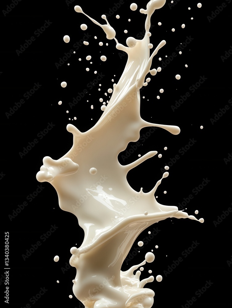 Aufkleber captivating shot of creamy milk splashing against a deep black backdrop in dynamic motion and high c