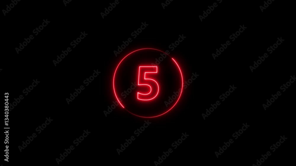 Poster top ten countdown animation text , neon light numbers from 10 to 1, countdown animation on black bac
