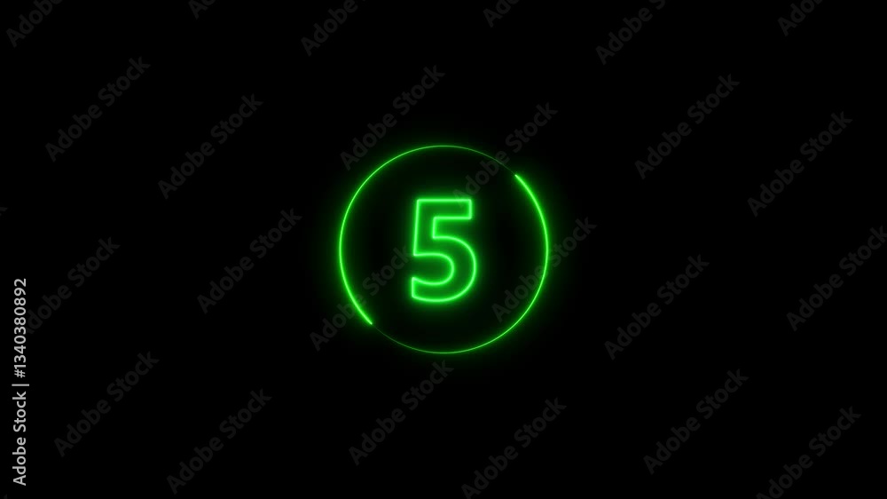 Poster top ten countdown animation text , neon light numbers from 10 to 1, countdown animation on black bac