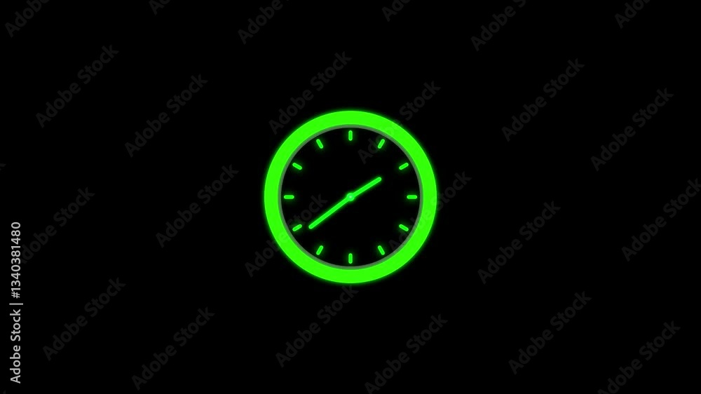 Poster clock icon with moving arrows in 12 hour loop. stopwatch animation.