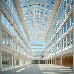 Bright interior space with glass ceiling and natural light creating a modern architectural design for office building
