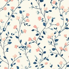 Cute floral vines forming a seamless minimal pattern, handdrawn line art, and a light pastel color scheme