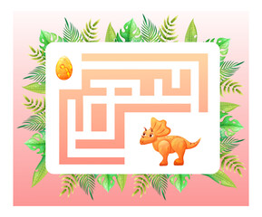 Maze game help dinosaur find correct way for magic egg. Vector illustration © Yulia Zelinskaya