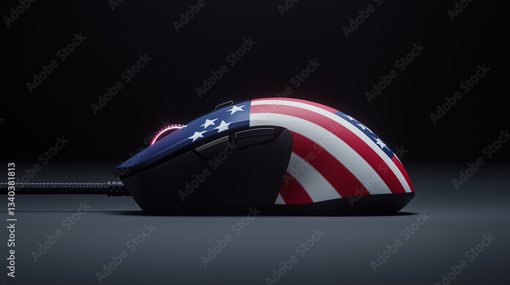 Poster patriotic computer mouse: a sleek computer mouse adorned with the american flag, symbolizing technol