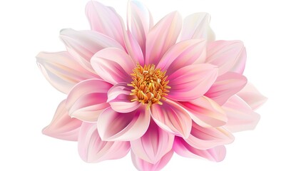 Obraz premium A beautiful pink flower that features delicate petals and has yellow stamens is showcased all by itself on a white background, highlighting the capabilities of generative AI. The flower's fine details