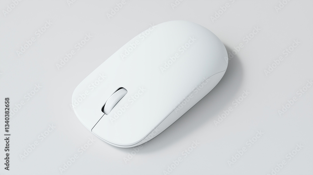 Poster minimalist mouse: a sleek, white computer mouse sits isolated, ready for use. highlighting its simpl