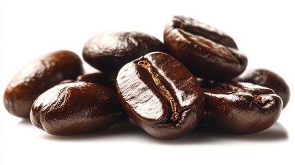 Obraz premium Close-Up of Single Coffee Beans on White Background