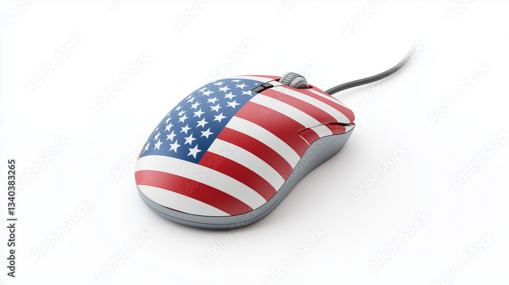 Poster american flag mouse: a computer mouse adorned with the american flag design lies on a smooth surface