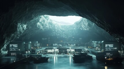 Hidden cavern complex. Vast subterranean facility. Illuminated by a skylight