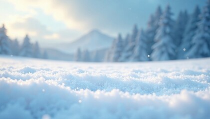 Obraz premium Snowflakes gently falling on a blanket of pristine white snow in a vast, empty field , blank, winter, snow