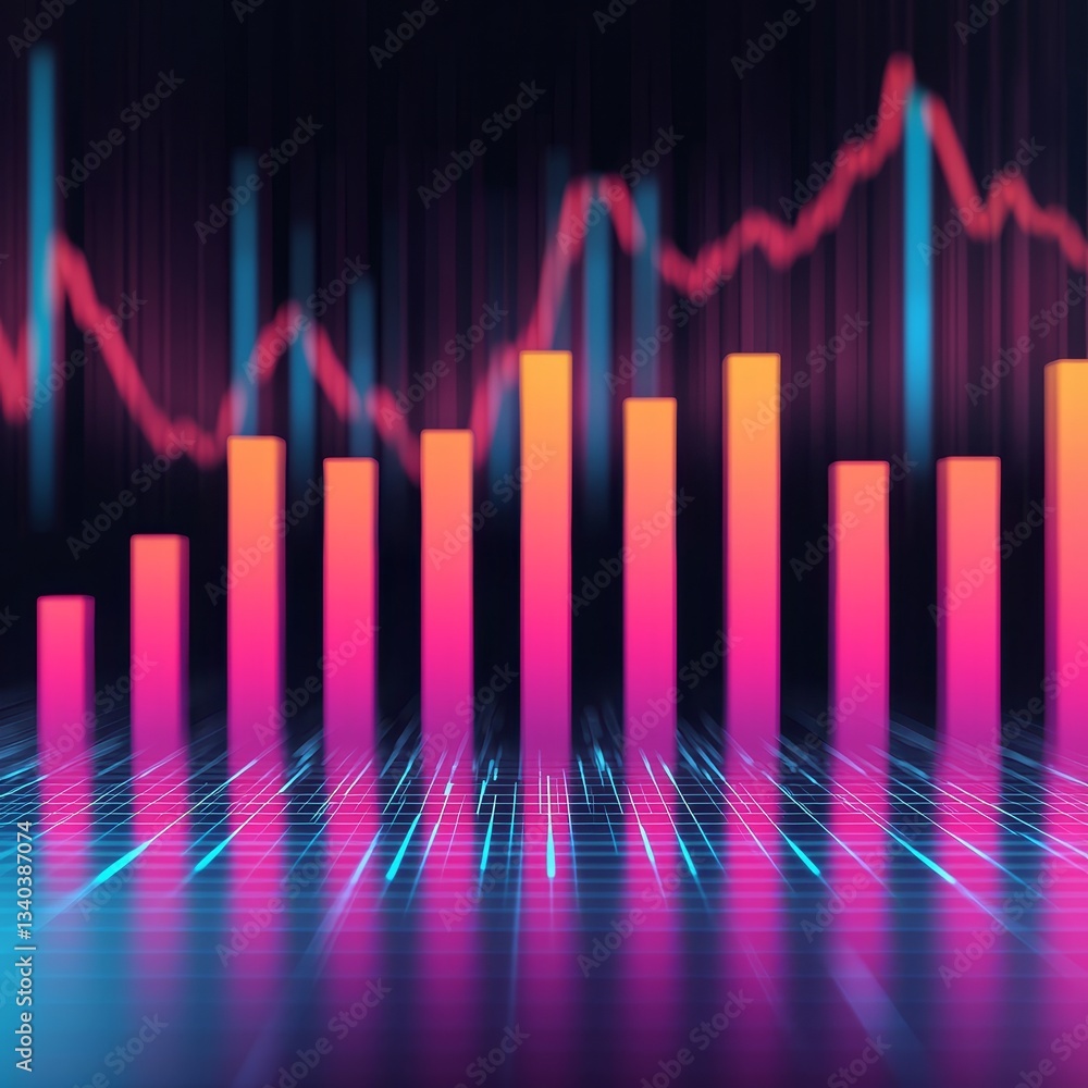 Poster strategy graph and business background. colorful data visualization with bars and trend lines agains