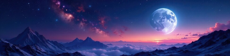 Cosmic Landscape with Twinkling Stars and Moon , starry night, sparkling stars