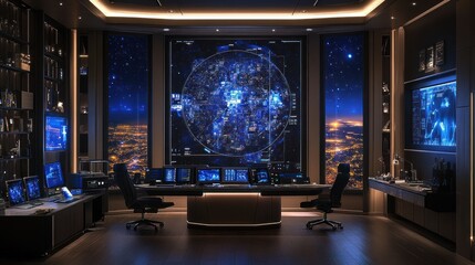 High-tech command center with panoramic view