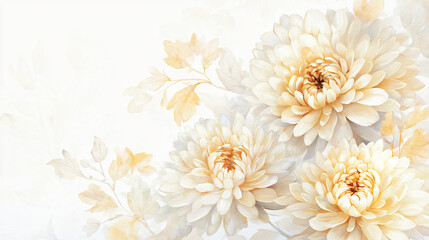 Watercolor chrysanthemum floral arrangement soft pale yellow delicate petals botanical illustration elegant autumn flowers nature painting digital art intricate brush strokes artistic vision graceful
