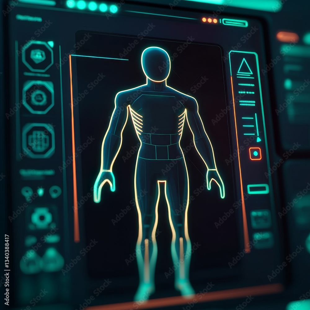 Aufkleber reducing carbon footprint lifestyle concept. futuristic digital interface displaying a human figure 