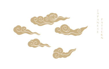 Gold brush stroke texture with Japanese chinses cloud pattern in vintage style. Abstract art landscape banner design 