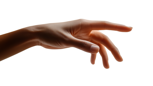 Female hand holding something isolated on white background